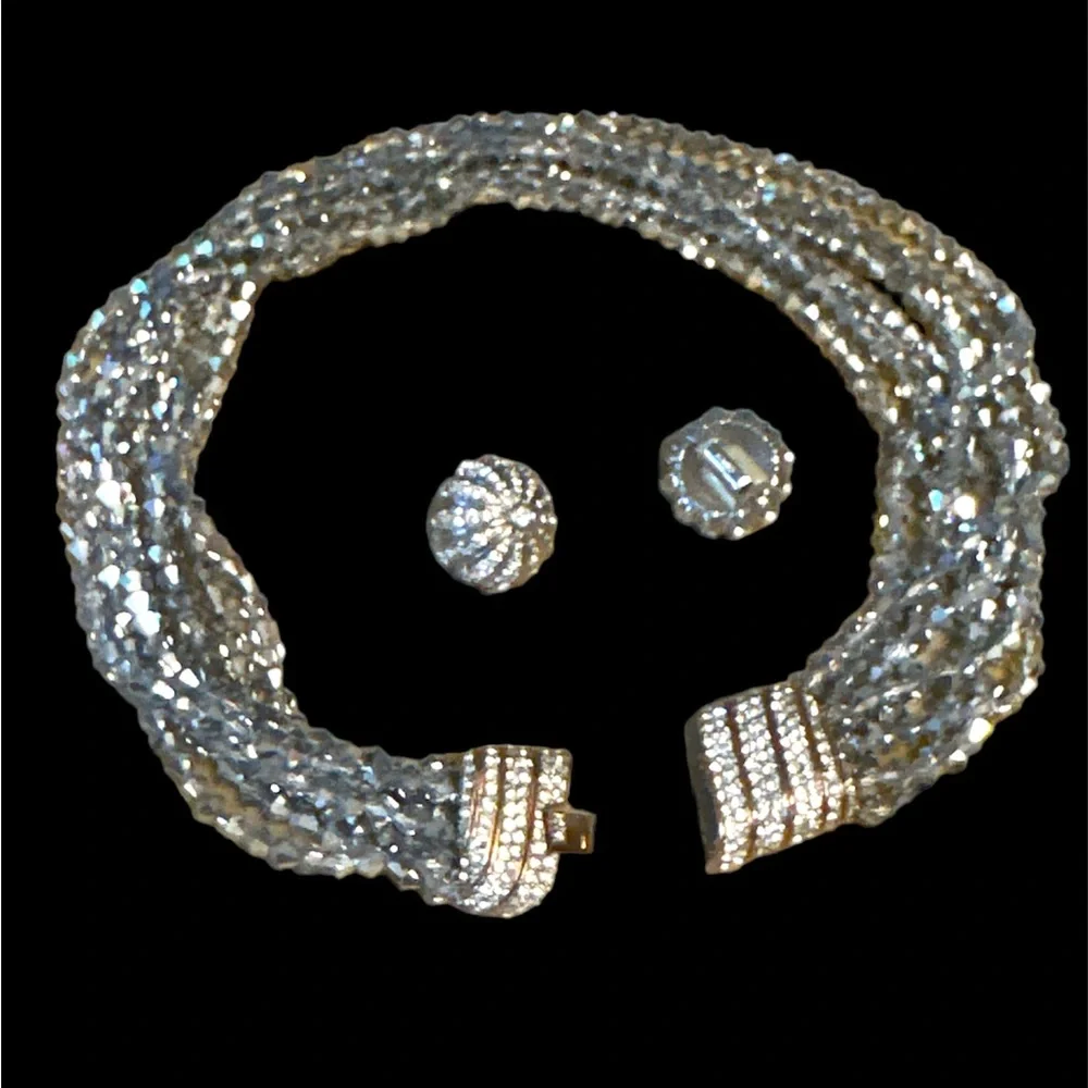 Ciner Vintage 1955 18k Gold Plated Swarovski Crystal Necklace& Earrings Signed - Picture 2 of 6